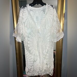 SHEIN white lace kimono/bathing suite  coverup
